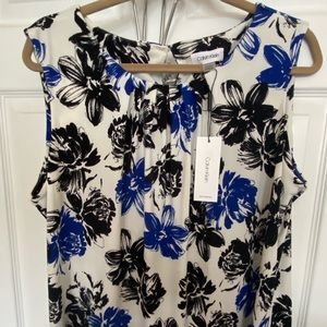 NEW Calvin Klein Plus Floral Gathered Neck Sleeveless Blouse
